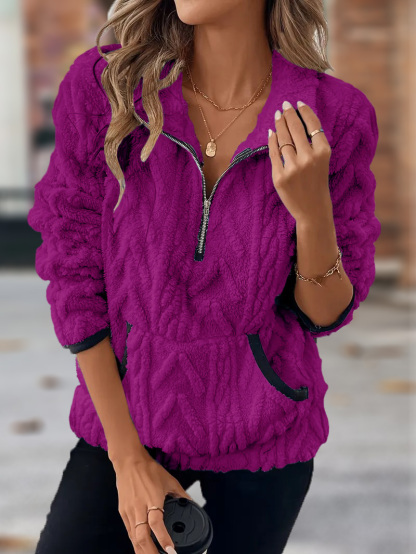 🎄Christmas Clearance🔥 2024 Women's Lapel Half Zipper Plush Pocket Jacket