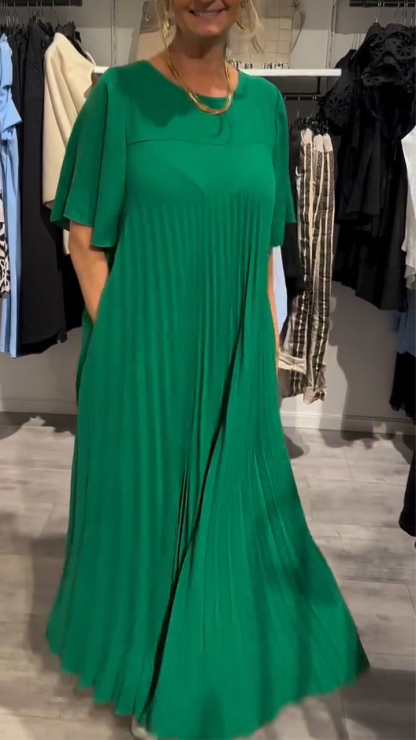 Women's Round Neck Pleated Casual Dress