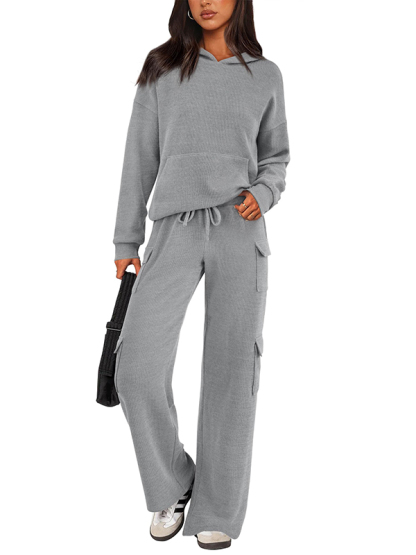 NEW 🔥 Women's Cotton Two Piece Crew Neck Hooded Sweatshirt Work Pants Casual Set
