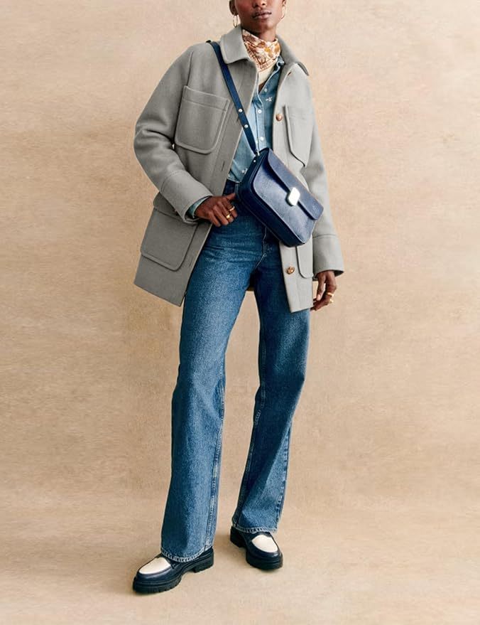 Omoone 2025 Winter Elegant Womens Pea Coat Mid Long Wool Coat Wool Blend Trench Coat with Pockets