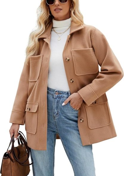 Omoone 2025 Winter Elegant Womens Pea Coat Mid Long Wool Coat Wool Blend Trench Coat with Pockets