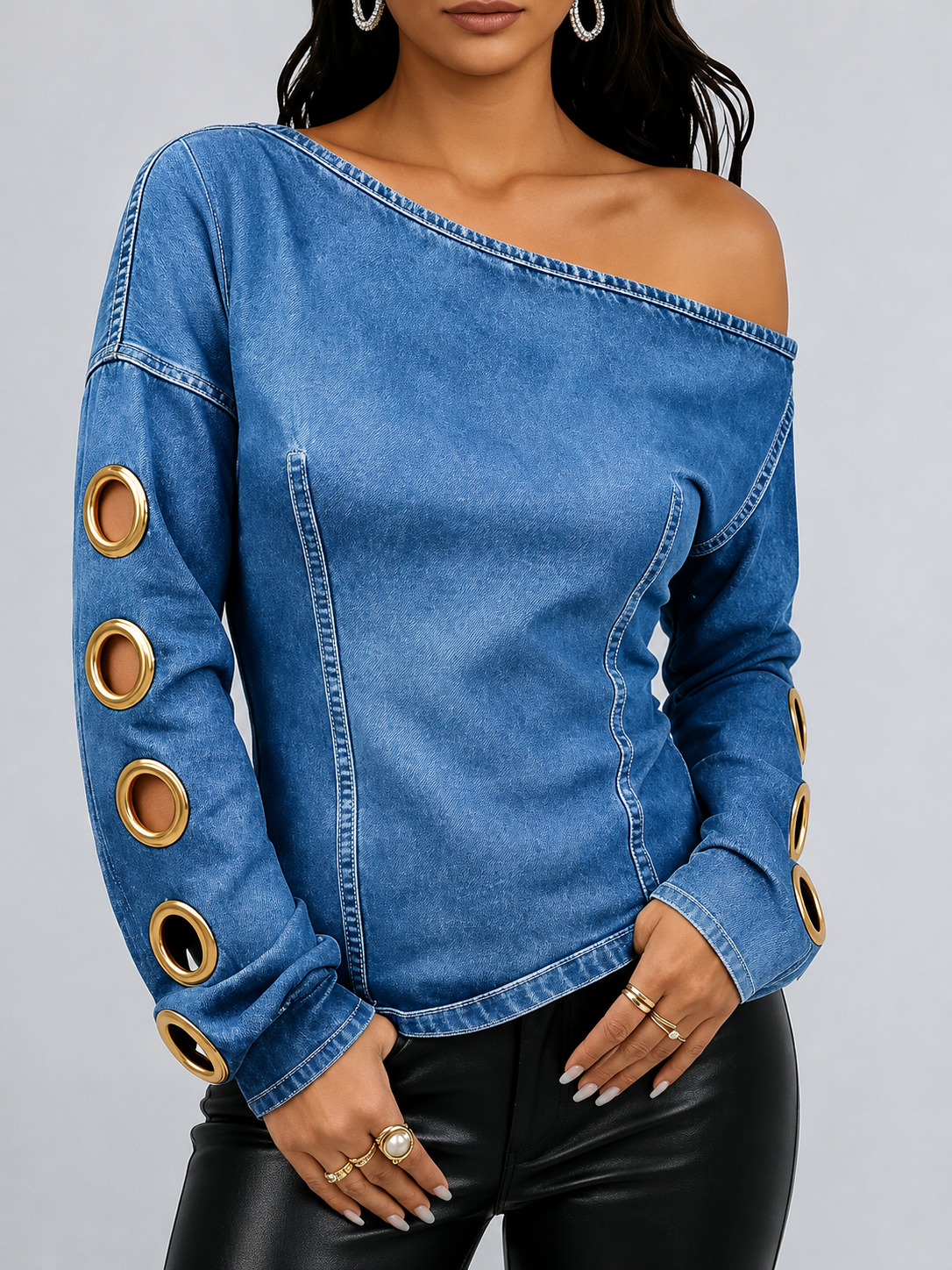 Women's Off-the-shoulder Long-sleeved Casual Loose Denim Top