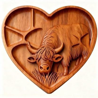 Highland Cow Wooden Charcuterie Board,Wooden Cow Food Platter for Snack