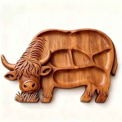 Highland Cow Wooden Charcuterie Board,Wooden Cow Food Platter for Snack
