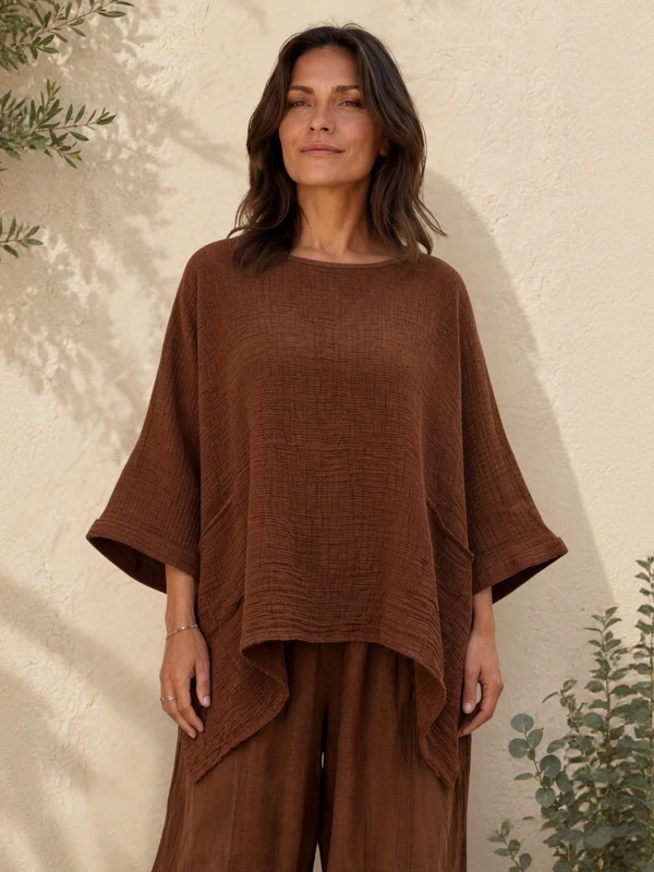Women's Linen Cotton Blend Oversized Long Sleeve Top & Wide Leg Pants Two Piece Set