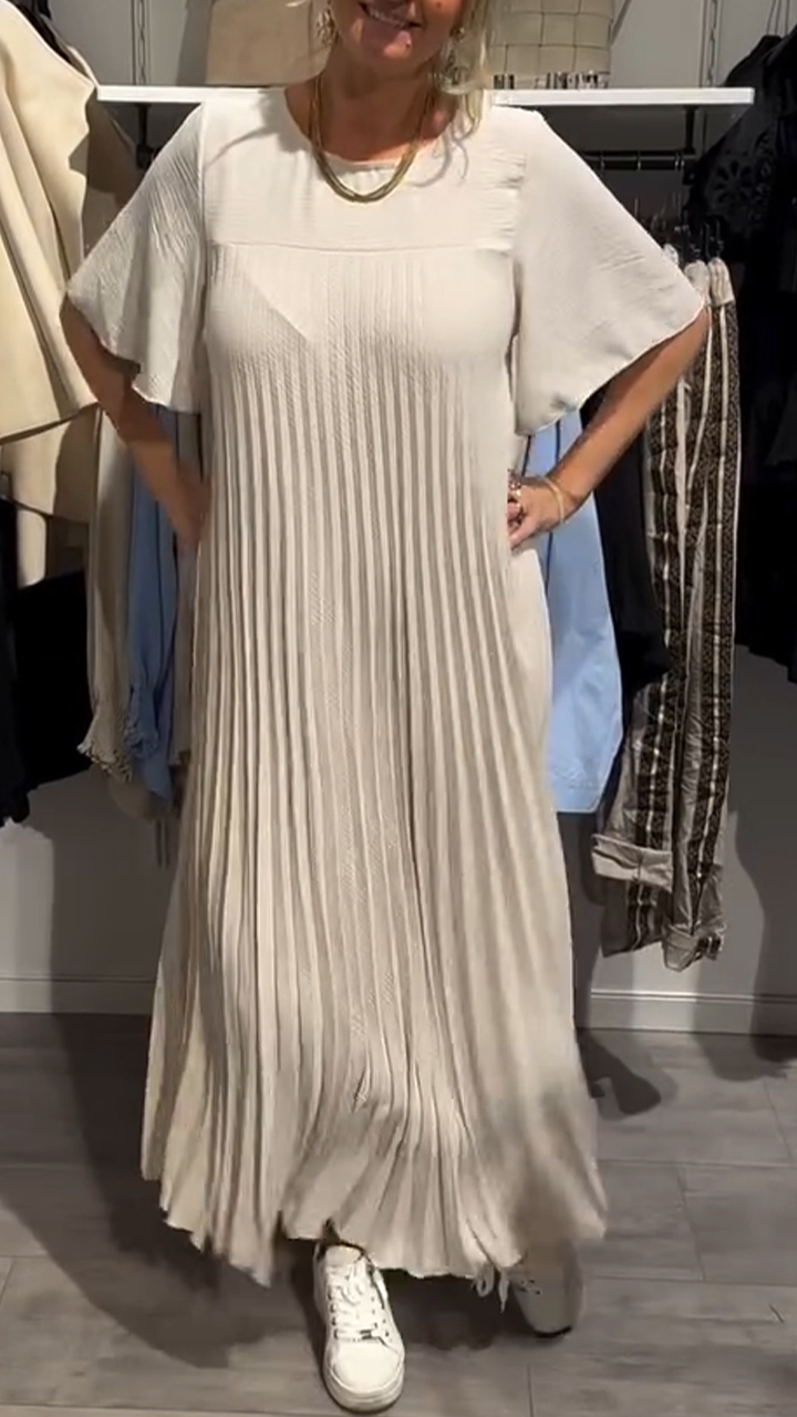 Women's Round Neck Pleated Casual Dress