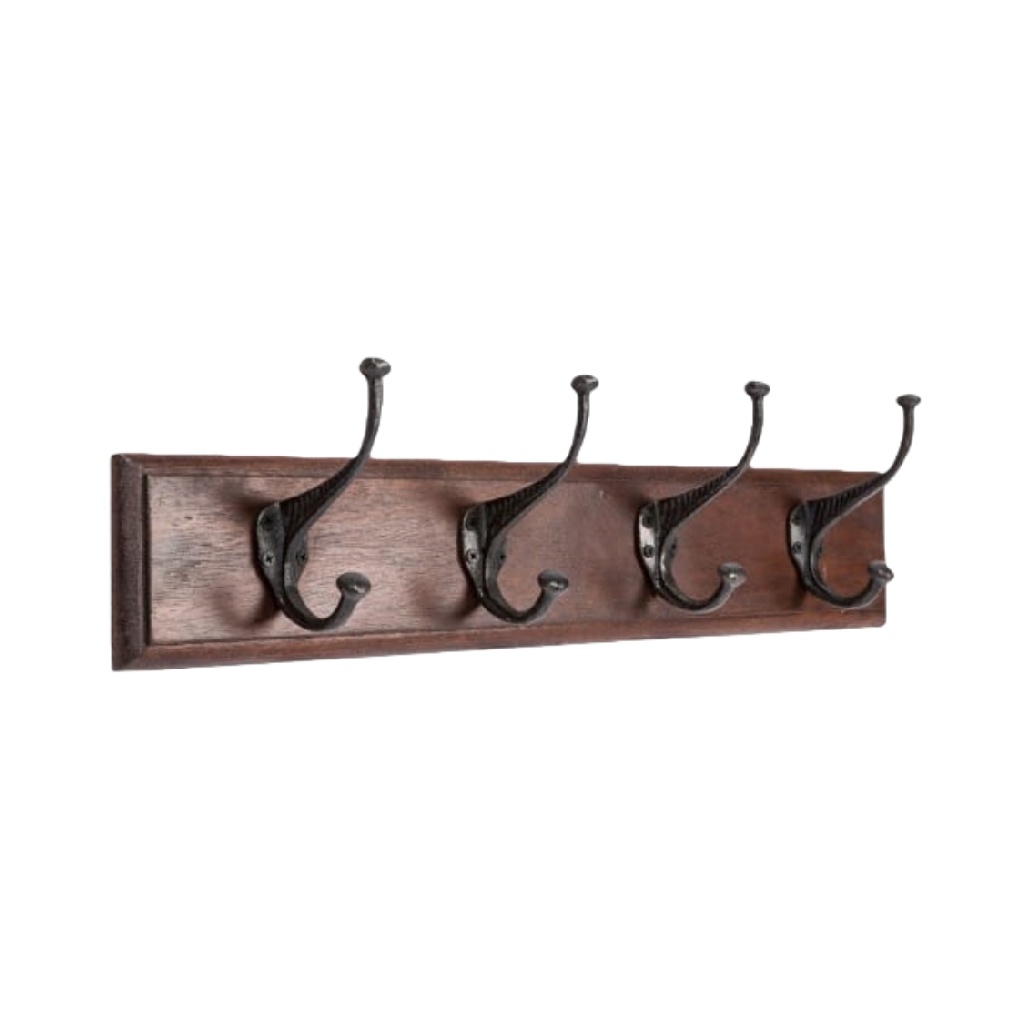 Perchero de pared rústico de madera con 4 ganchos de hierro-christinetaylor.shop