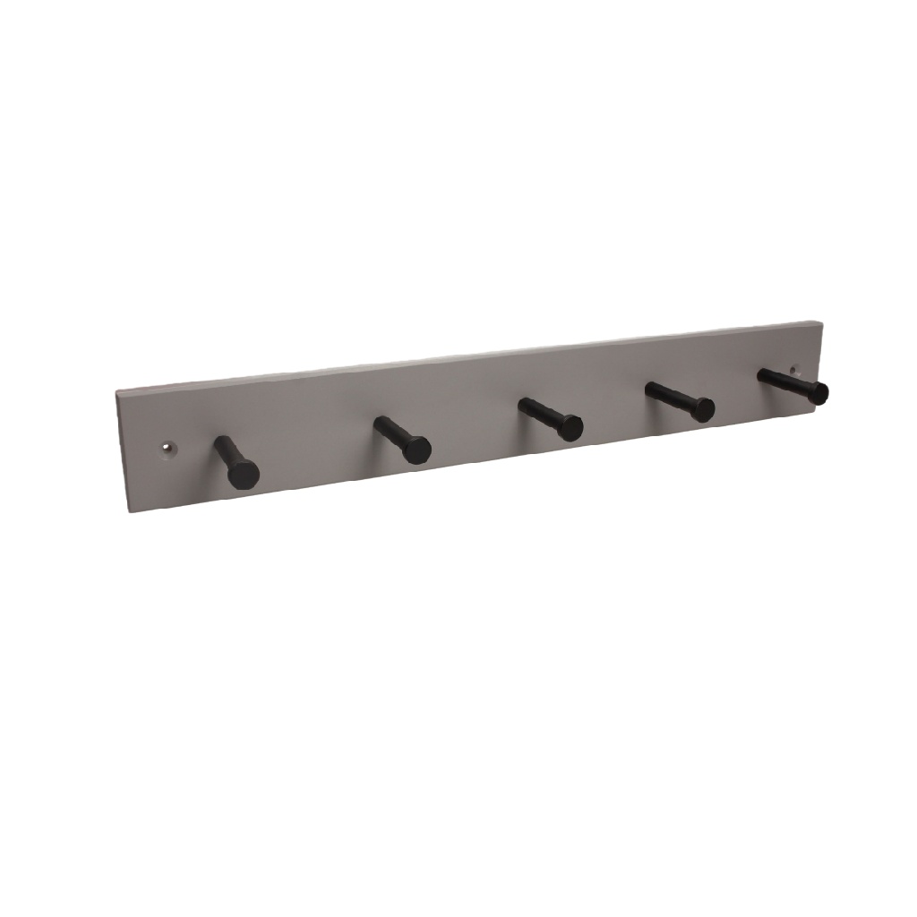 Perchero de pared gris con 5 ganchos negros-christinetaylor.shop