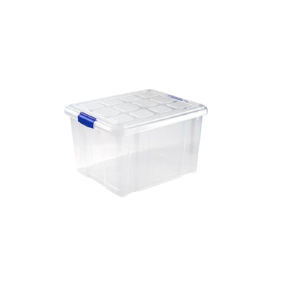 Caja de almacenamiento transparente con tapa y cierre azul, plástico-christinetaylor.shop