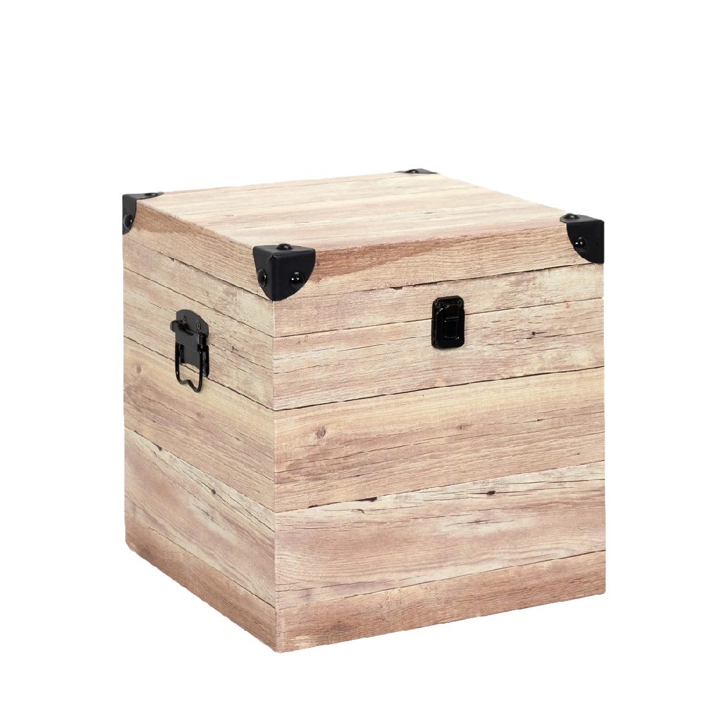 Caja de Almacenamiento con Acabado Madera, Esquinas Metálicas y Cerradura-christinetaylor.shop