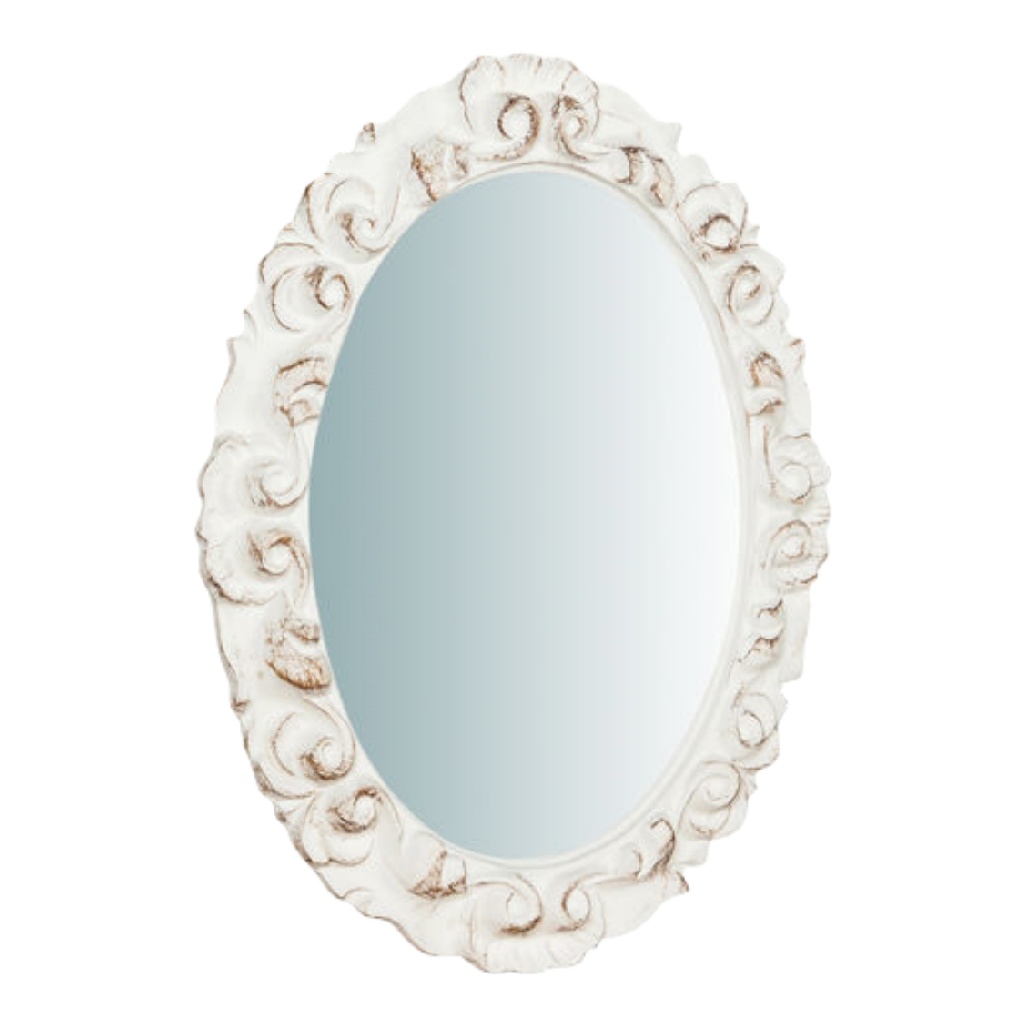 Espejo decorativo ovalado estilo vintage, marco tallado blanco envejecido, para pared-christinetaylor.shop