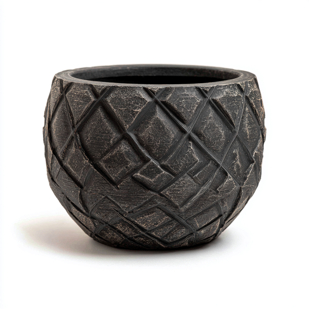Pots Et Supports De Plantes Vaso Decorativo Con Texture Scolpita 30x30x26 Cm - Nero - Stile Rustico-Nichesta