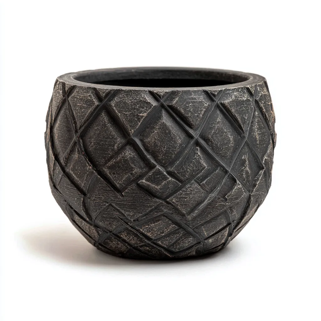 Pots Et Supports De Plantes Vaso Decorativo Con Texture Scolpita 30x30x26 Cm - Nero - Stile Rustico-Nichesta