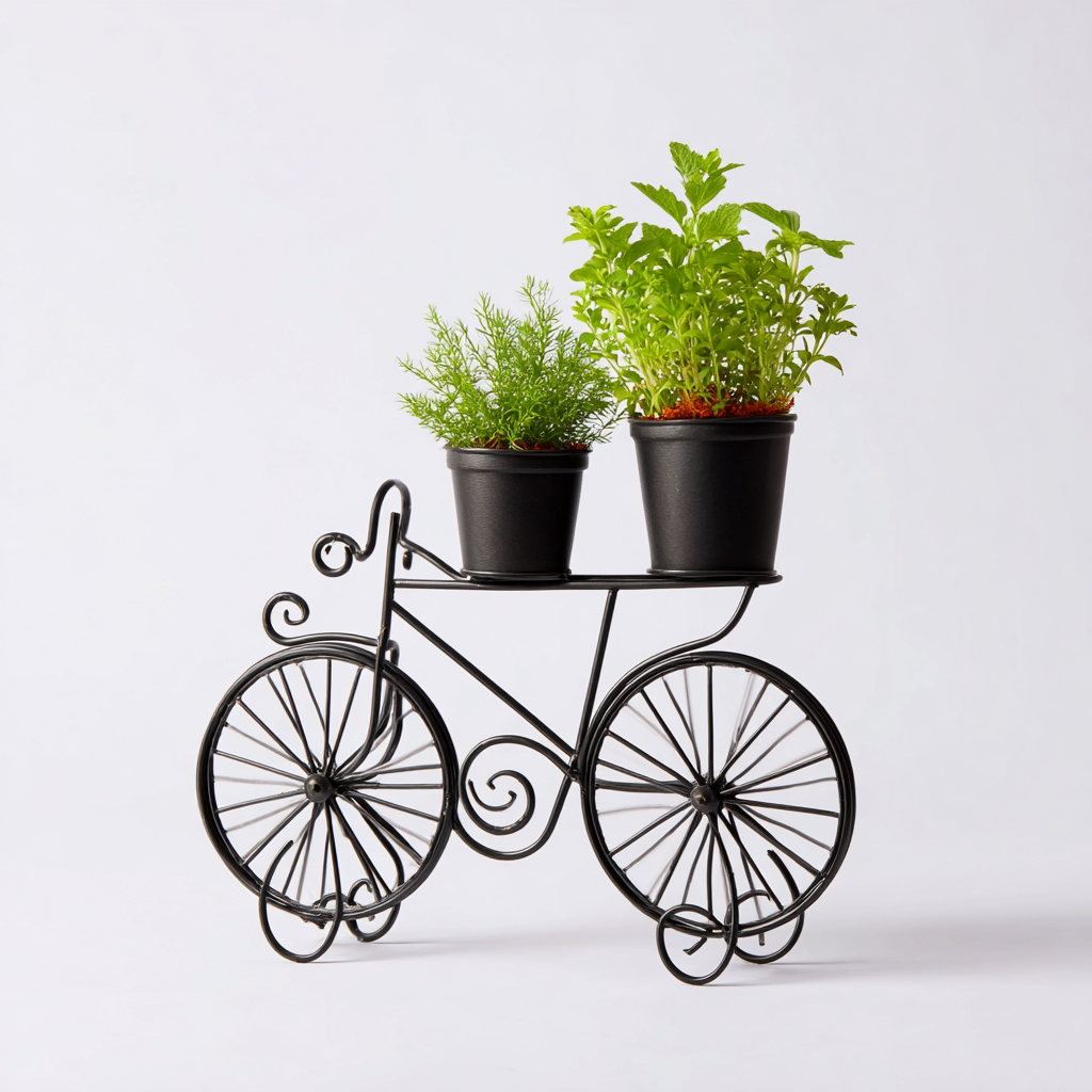 Pots Et Supports De Plantes Portavasi In Metallo Stile Bicicletta 30x12x28 Cm - Nero - Design Decorativo-Nichesta