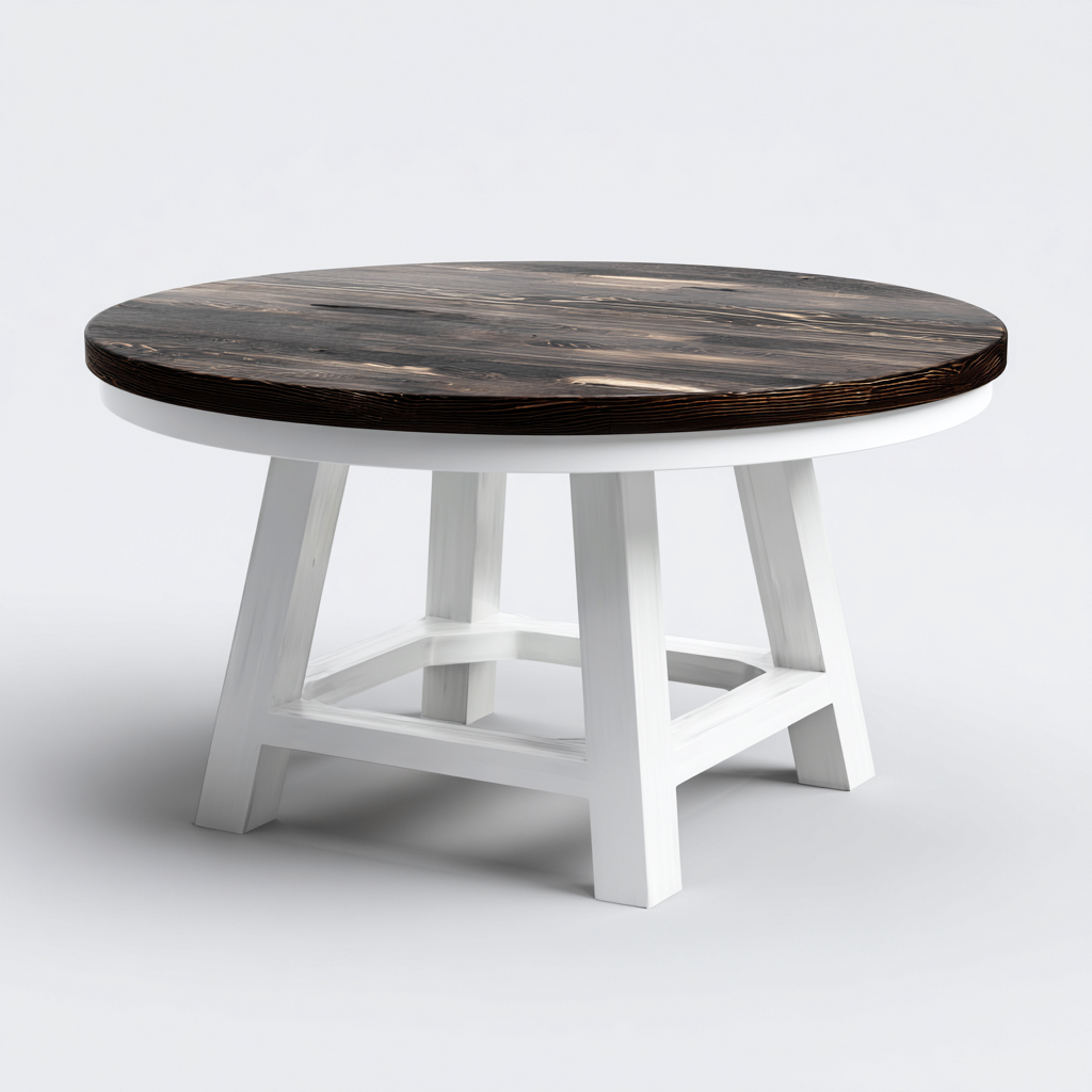 Tavolo Da Pranzo Rotondo In Legno 110X110X76 Cm - Marrone-Bianco - Stile Rustico Moderno-Nichesta