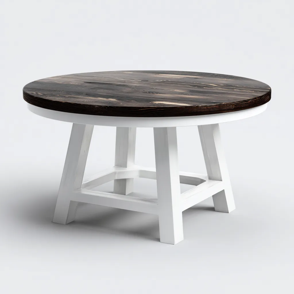 Tavolo Da Pranzo Rotondo In Legno 110X110X76 Cm - Marrone-Bianco - Stile Rustico Moderno-Nichesta