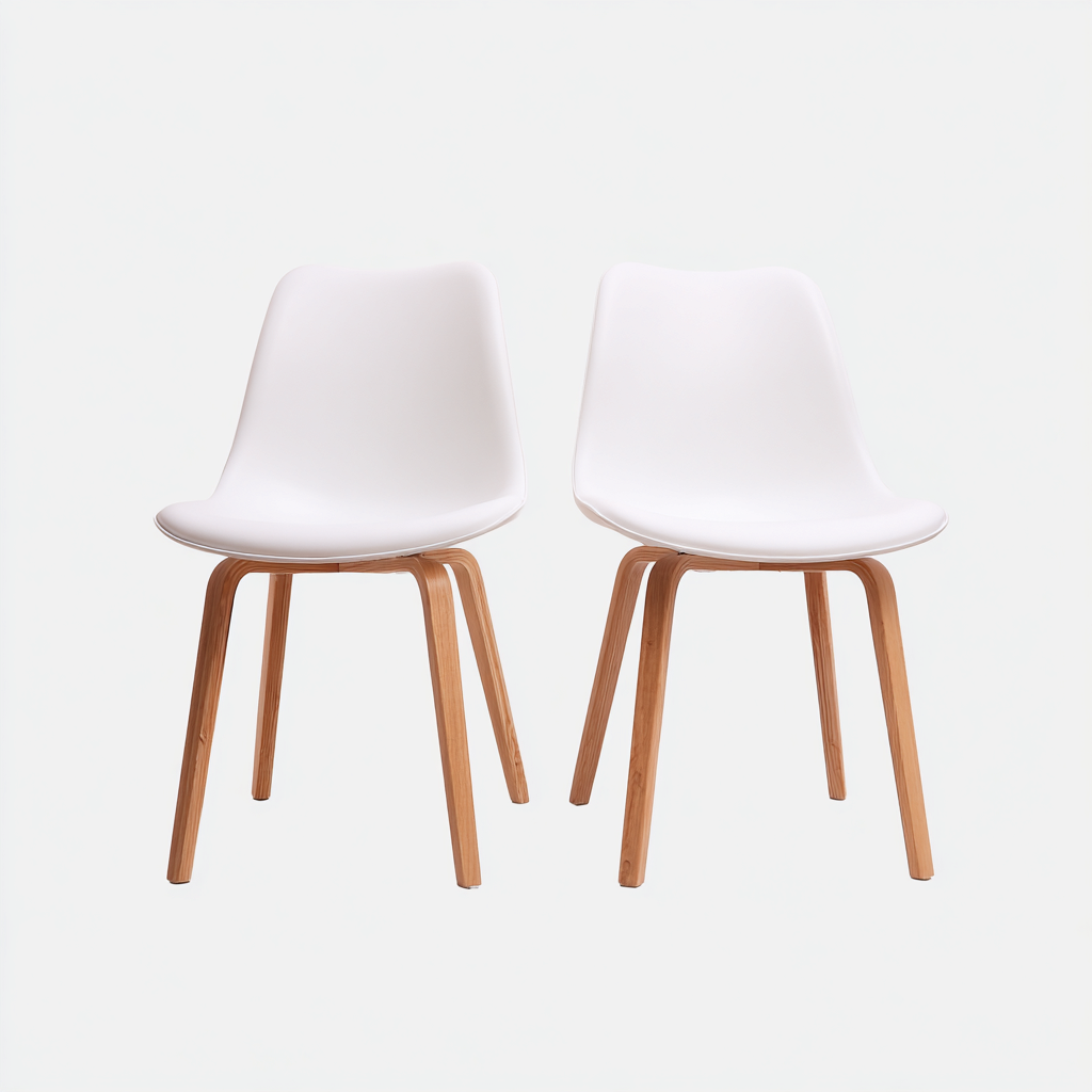 Sedia Da Pranzo Set 2 Pezzi - Pp E Legno Curvato - 49X50X80 Cm - Bianco-Legno - Design Moderno-Nichesta