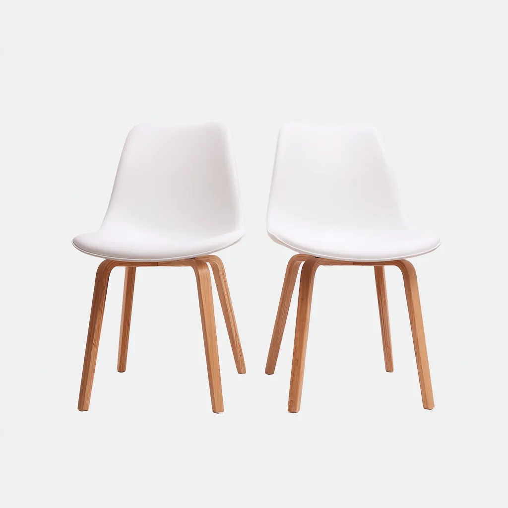 Sedia Da Pranzo Set 2 Pezzi - Pp E Legno Curvato - 49X50X80 Cm - Bianco-Legno - Design Moderno-Nichesta