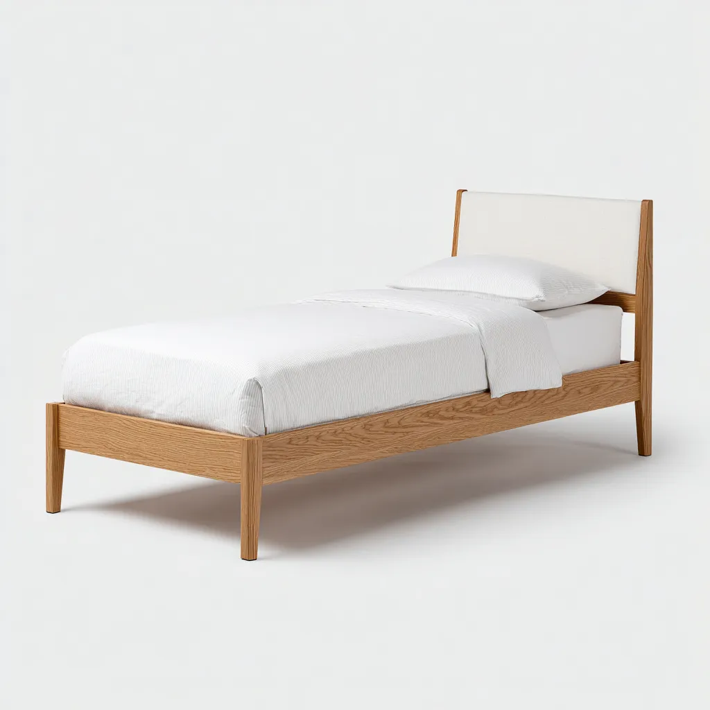 Letto Singolo - Legno Rovere Chiaro Con Testiera Imbottita - 200x90x85 Cm - Design Moderno-Nichesta