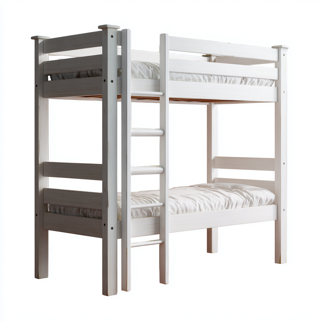 Letti A Castello In Legno 200X140X165 Cm - Bianco - Design Semplice Con Scala Frontale-Nichesta