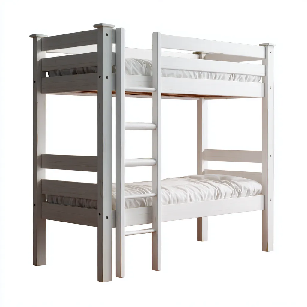 Letti A Castello In Legno 200X140X165 Cm - Bianco - Design Semplice Con Scala Frontale-Nichesta