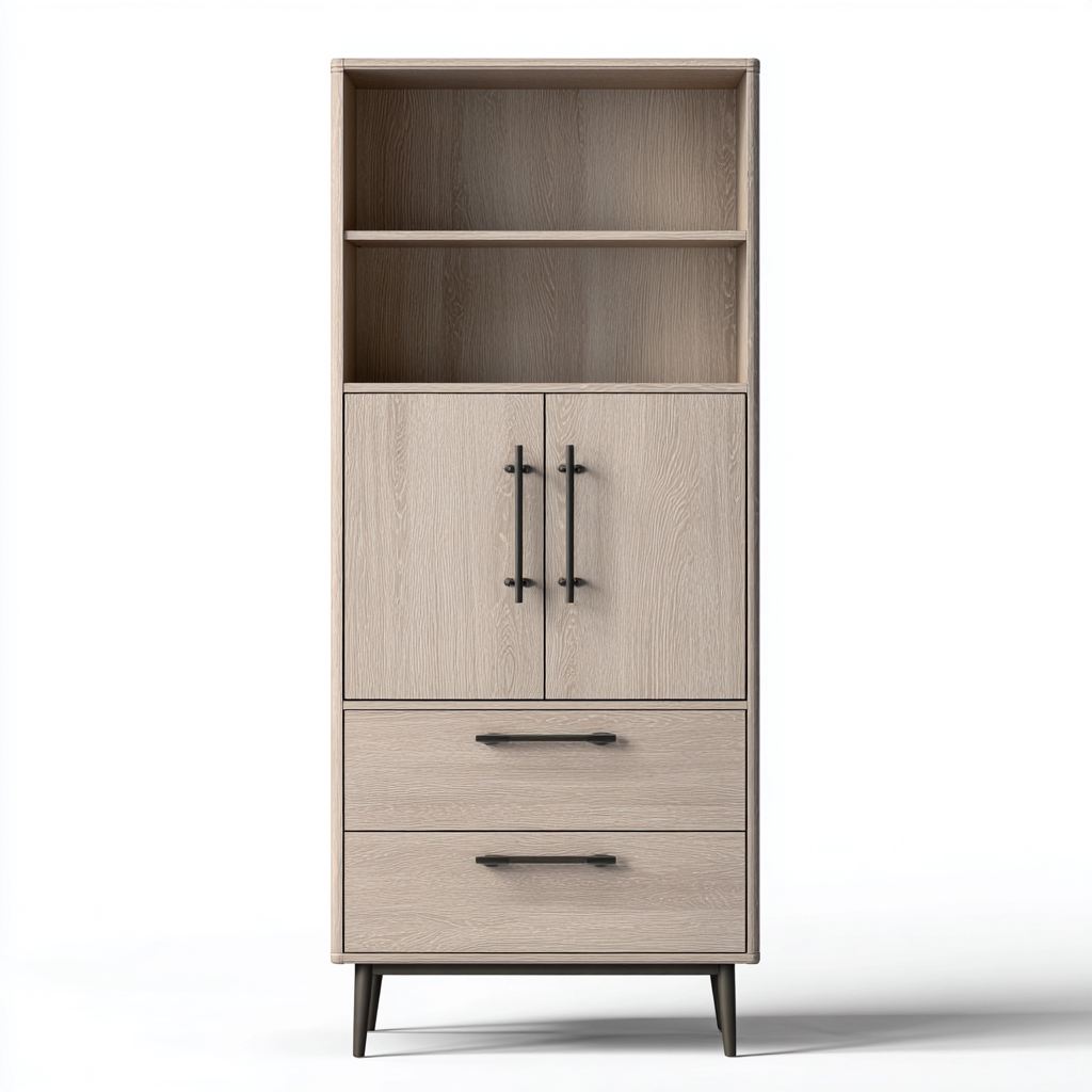 Armadio In Legno Massello Con Ripiani E Cassetti Finitura Rovere Chiaro 85X45X180 Cm - Design Moderno-Nichesta