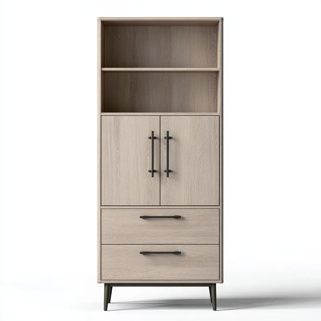 Armadio In Legno Massello Con Ripiani E Cassetti Finitura Rovere Chiaro 85X45X180 Cm - Design Moderno-Nichesta