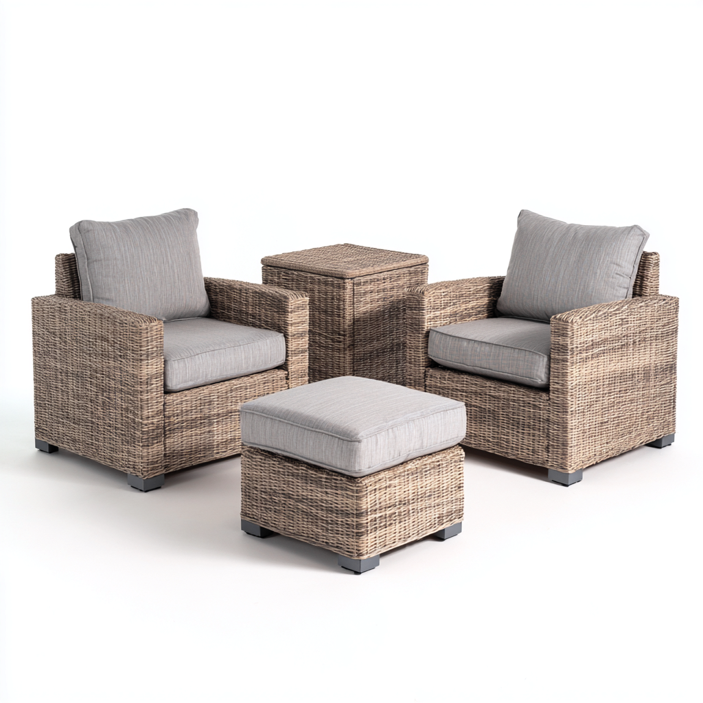 Divani Da Esterno Set 5 Pezzi Rattan 75x80x85 Cm Naturale-Grigio Uso Esterno Stile Moderno-Nichesta
