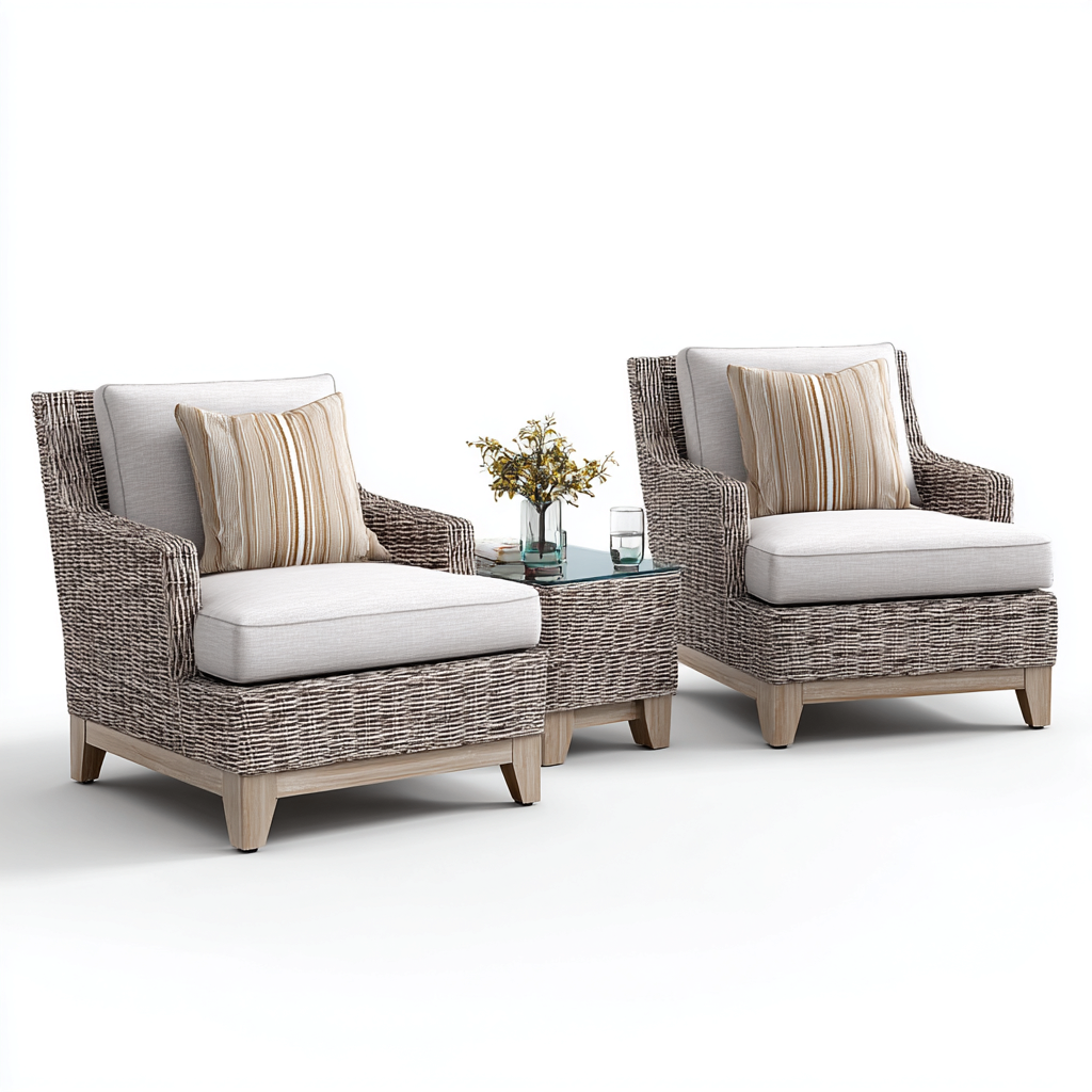 Divani Da Esterno Set 2 Poltrone Rattan Sintetico 80X80X85 Cm Grigio-Beige Uso Esterno Stile Moderno-Nichesta
