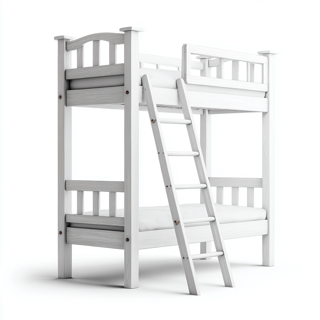 Letti A Castello In Legno 200X100X165 Cm - Bianco - Design Classico-Nichesta