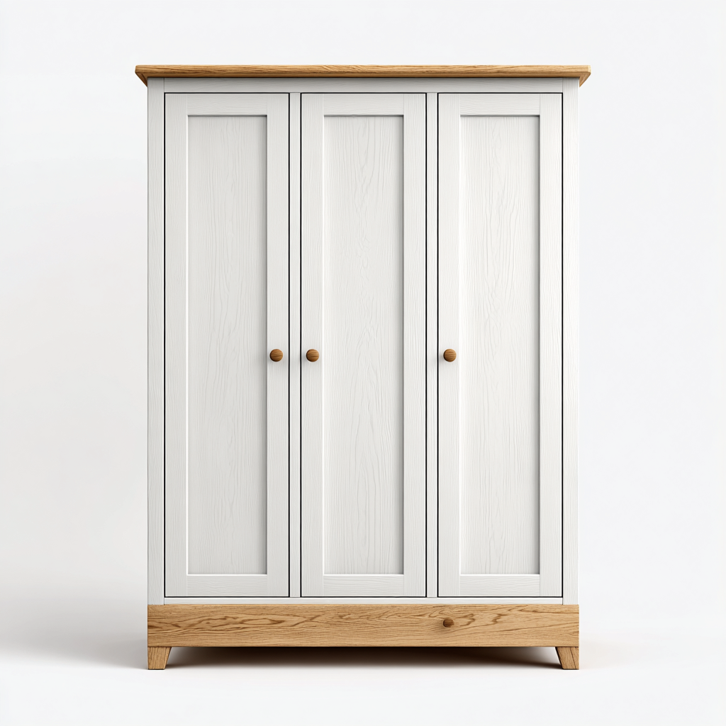 Armadio A 3 Ante In Legno Composito 150X55X190 Cm - Bianco-Naturale - Stile Moderno-Nichesta