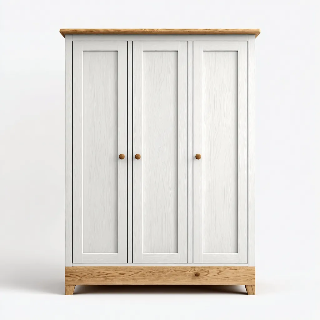 Armadio A 3 Ante In Legno Composito 150X55X190 Cm - Bianco-Naturale - Stile Moderno-Nichesta