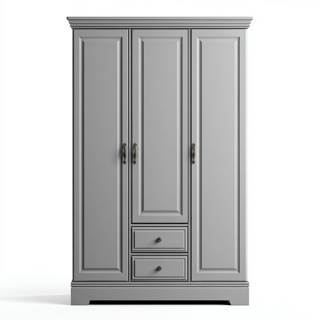 Armadio In Legno Finitura Grigio Classico Con Cassetti 135X55X195 Cm - Design Tradizionale-Nichesta