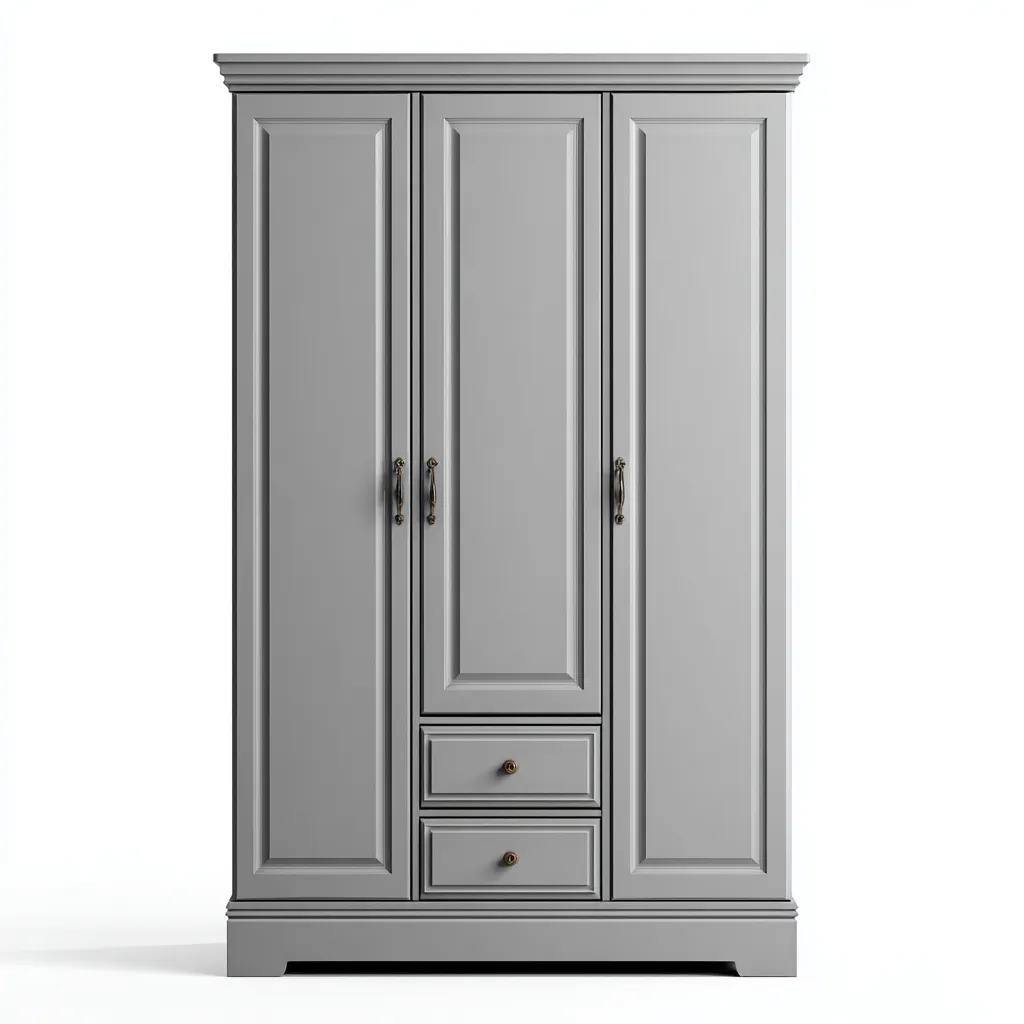 Armadio In Legno Finitura Grigio Classico Con Cassetti 135X55X195 Cm - Design Tradizionale-Nichesta