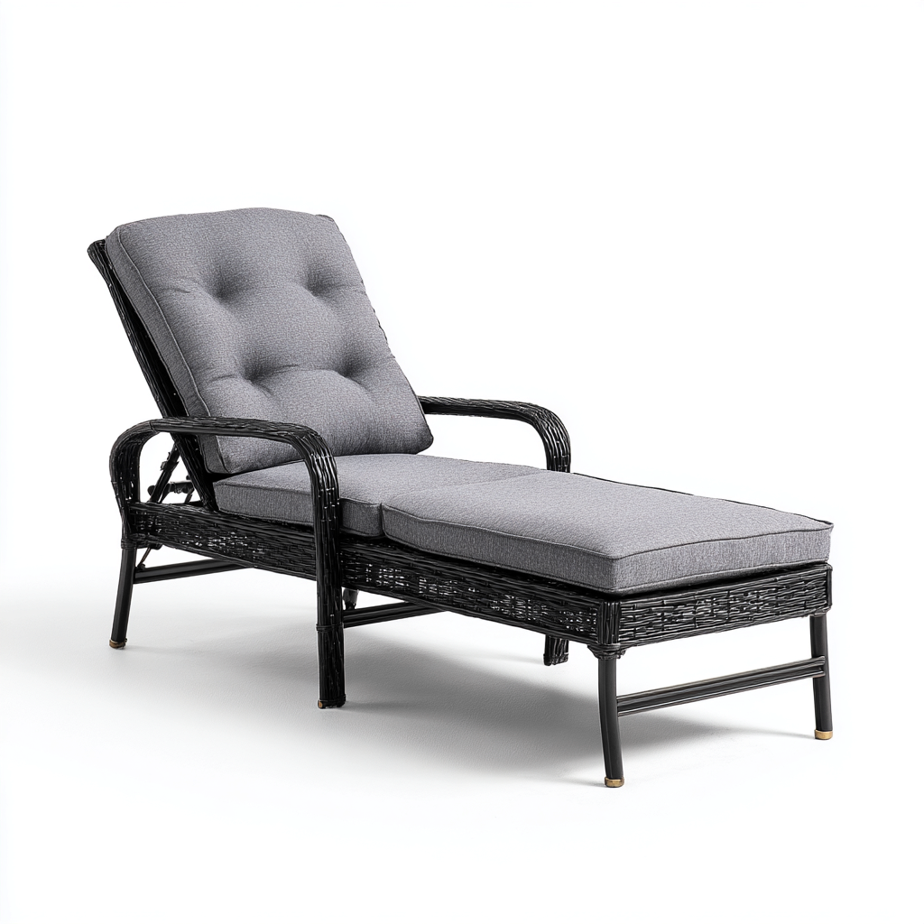 Lettino Da Sole Rattan-Metallo 197X73X95 Cm - Grigio-Nero - Design Moderno-Nichesta