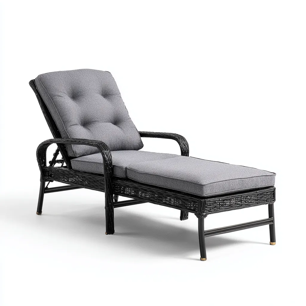 Lettino Da Sole Rattan-Metallo 197X73X95 Cm - Grigio-Nero - Design Moderno-Nichesta