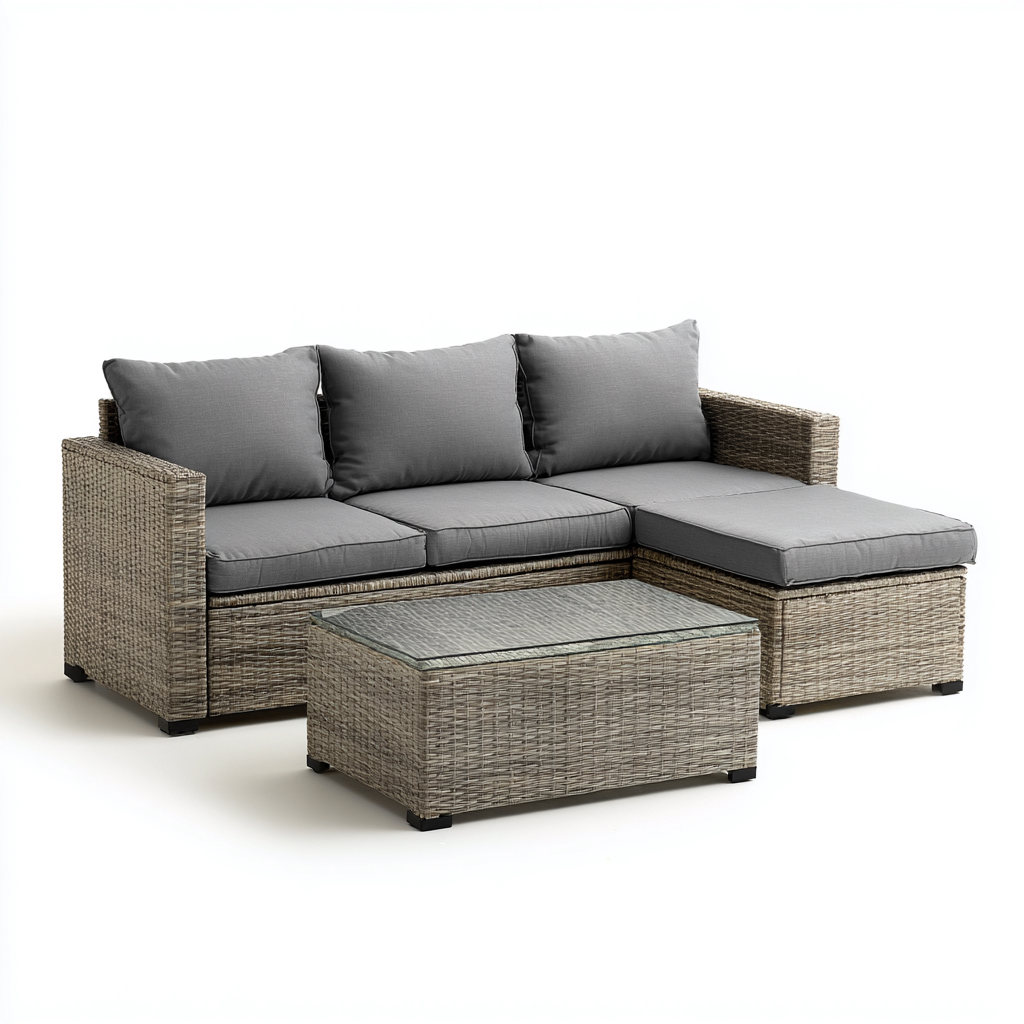 Divano Da Esterno In Rattan 180x70x70 Cm Grigio Per Terrazzo - Design Moderno-Nichesta