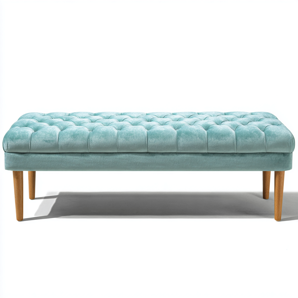 Panca Da Ingresso Velluto 110x40x46 Cm - Azzurro-Legno - Design Moderno-Nichesta