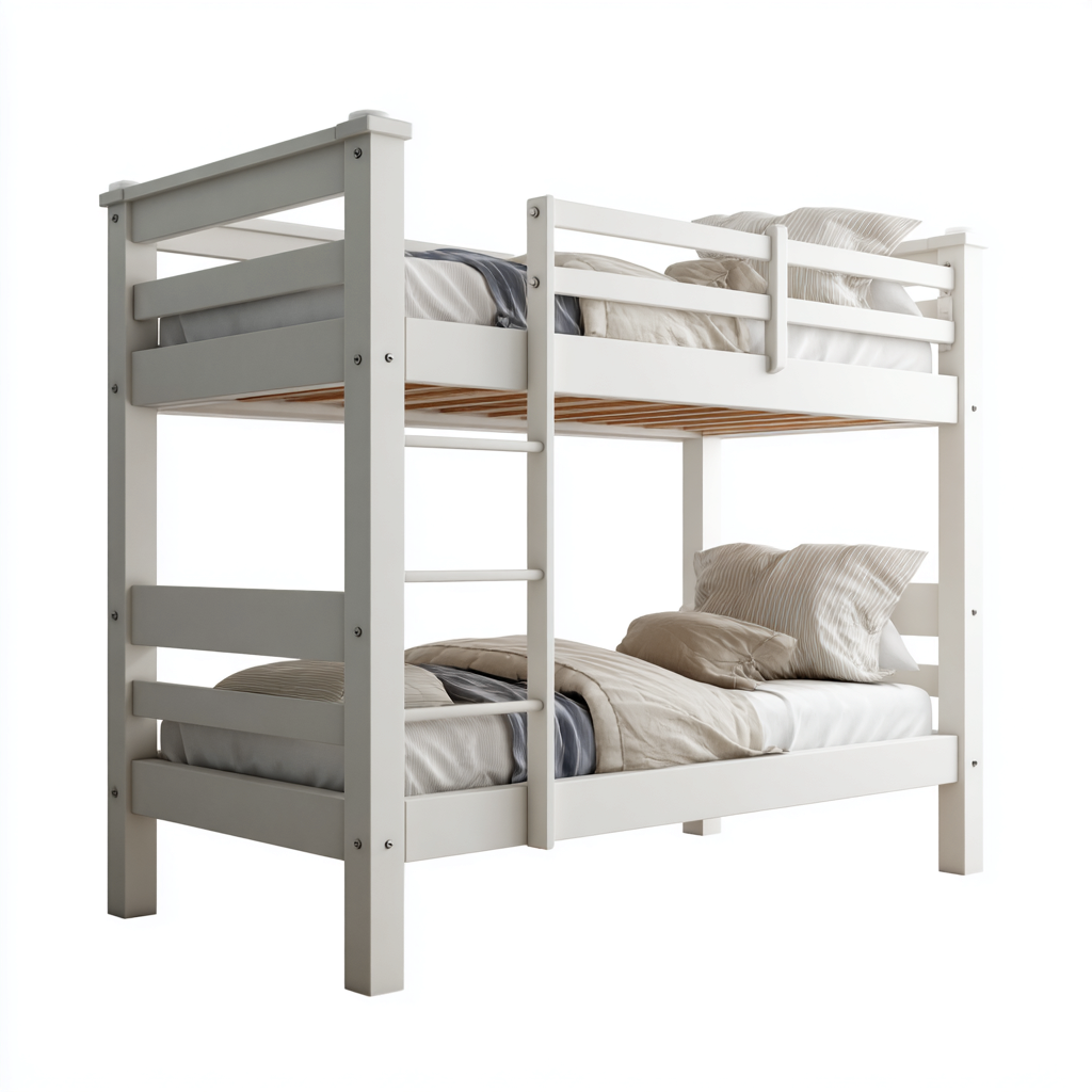 Letti A Castello In Legno 198X98X155 Cm - Bianco - Design Funzionale-Nichesta