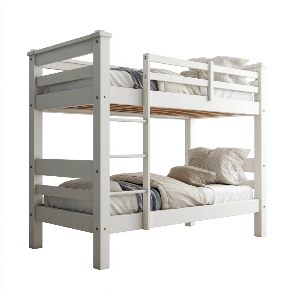 Letti A Castello In Legno 198X98X155 Cm - Bianco - Design Funzionale-Nichesta