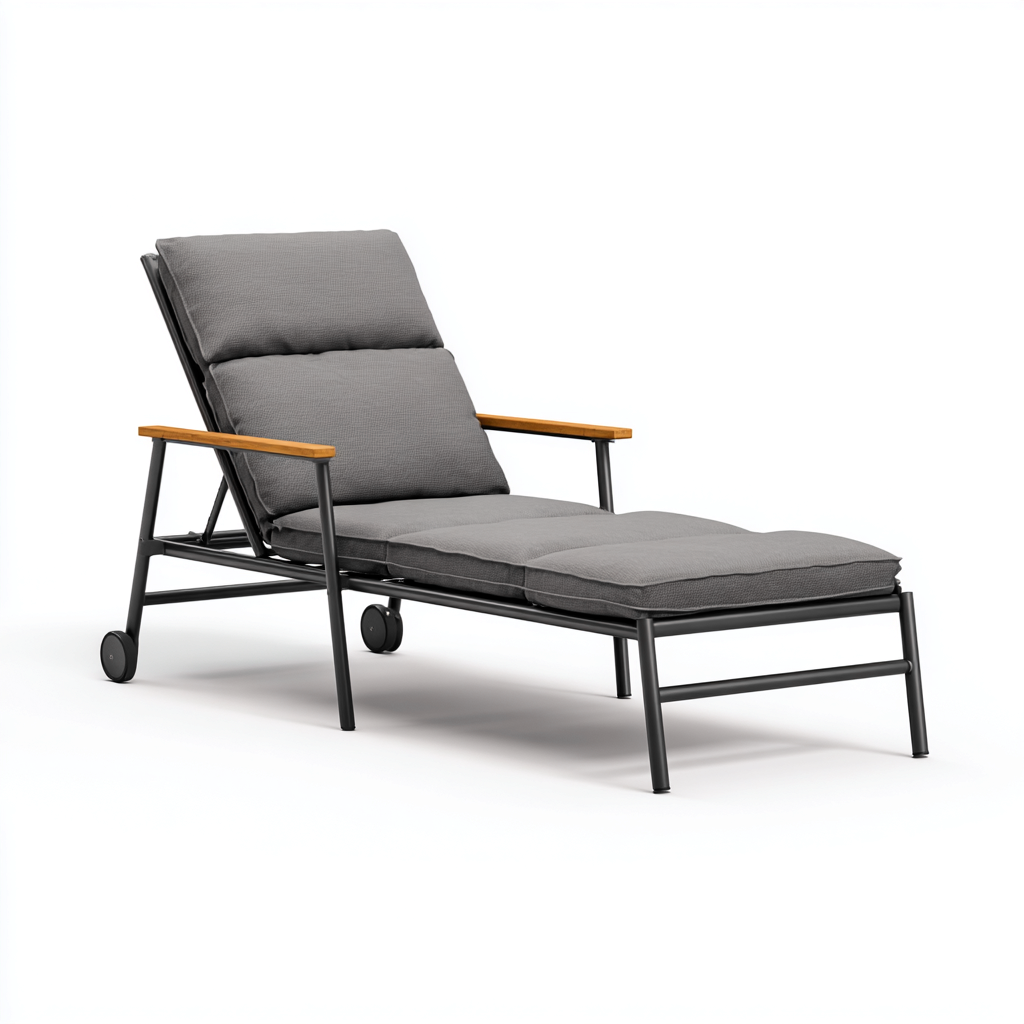 Lettino Da Sole Metallo 195X65X90 Cm - Grigio Antracite Legno - Regolabile Design Moderno-Nichesta