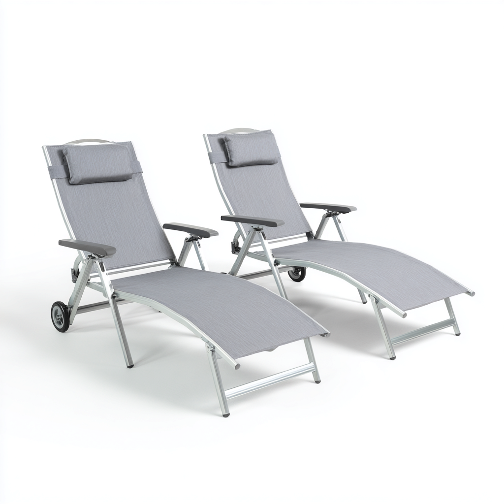 Lettino Da Sole Metallo-Tessuto 196X64X102 Cm - Grigio-Argento - Design Moderno-Nichesta