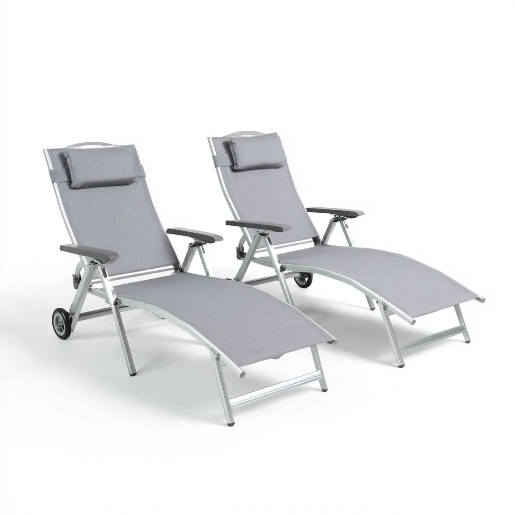 Lettino Da Sole Metallo-Tessuto 196X64X102 Cm - Grigio-Argento - Design Moderno-Nichesta