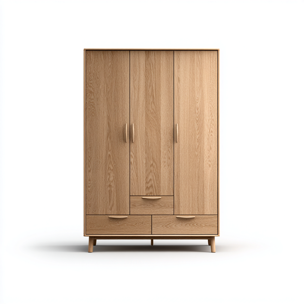 Armadio A 3 Ante In Legno Composito Con Cassetti 150X55X190 Cm - Rovere Chiaro - Stile Moderno-Nichesta