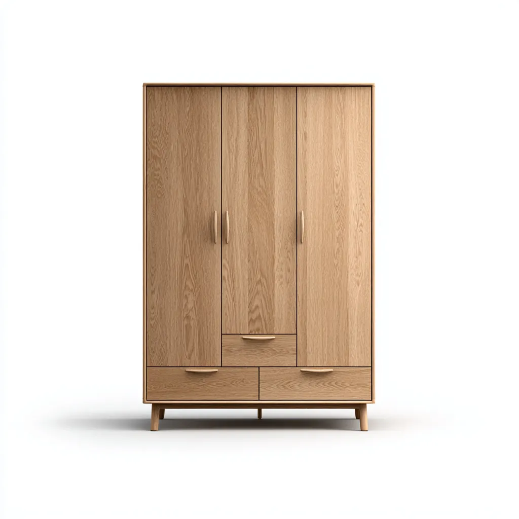 Armadio A 3 Ante In Legno Composito Con Cassetti 150X55X190 Cm - Rovere Chiaro - Stile Moderno-Nichesta