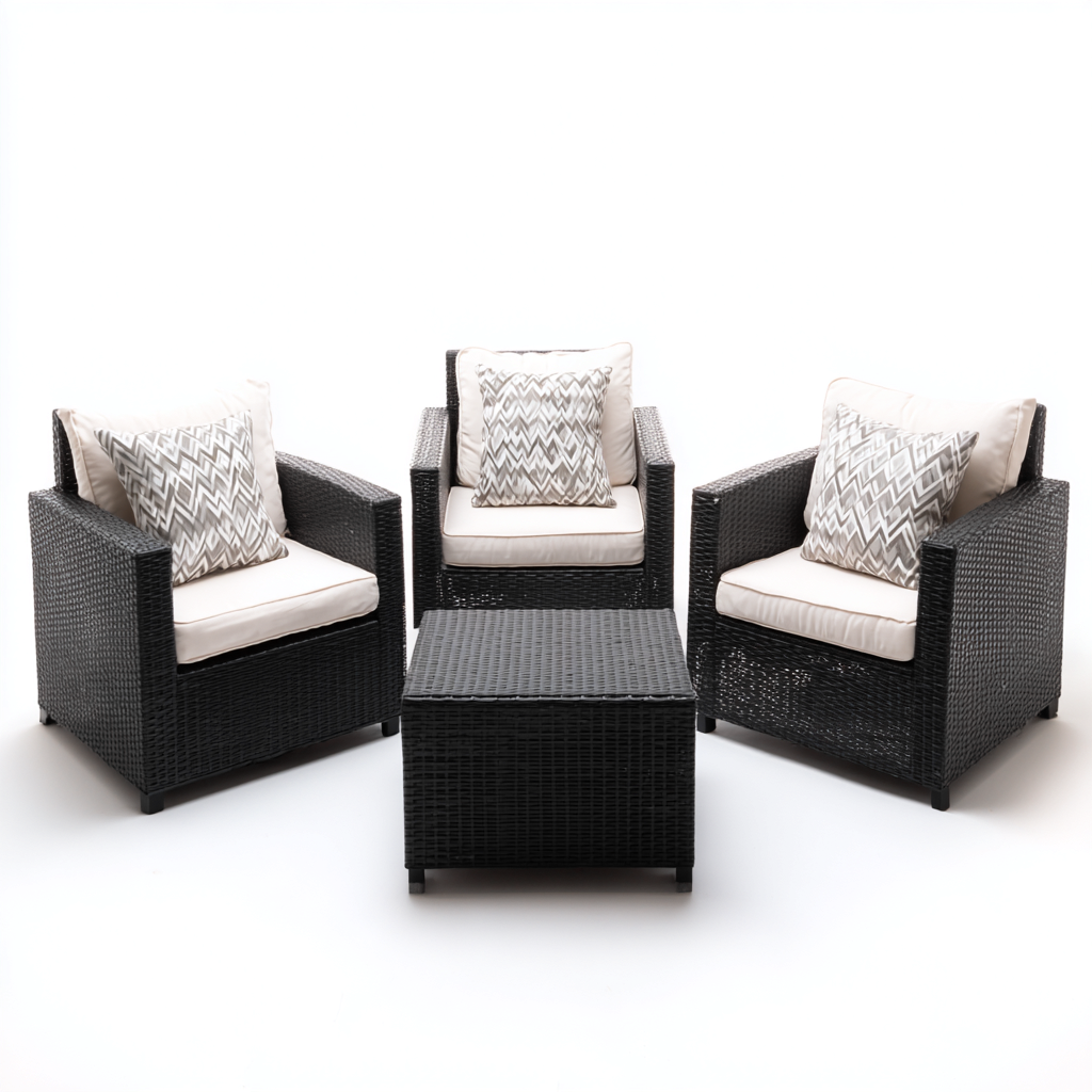 Divani Da Esterno Set 4 Pezzi Rattan Sintetico 78X70X80 Cm Nero-Beige Uso Esterno Stile Moderno-Nichesta