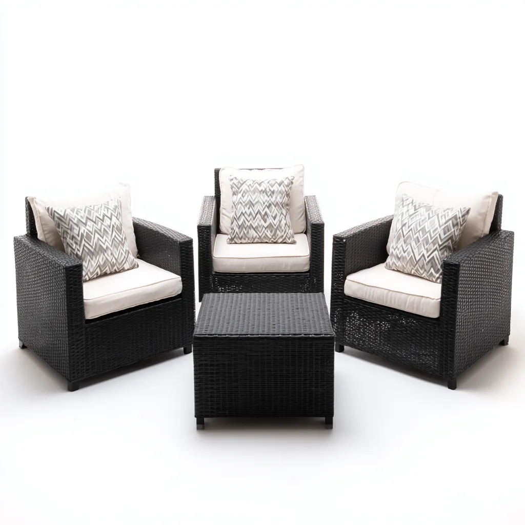 Divani Da Esterno Set 4 Pezzi Rattan Sintetico 78X70X80 Cm Nero-Beige Uso Esterno Stile Moderno-Nichesta