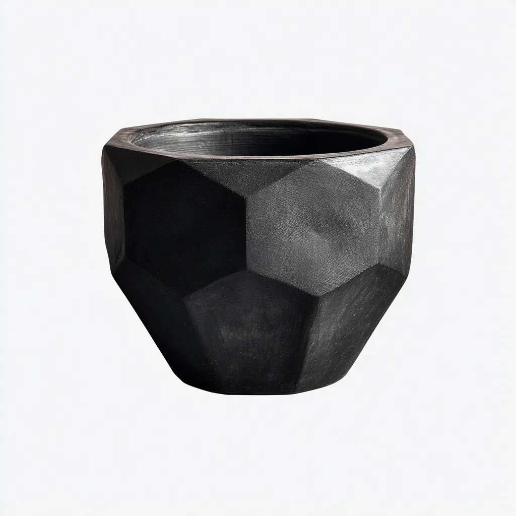 Pots Et Supports De Plantes Vaso Geometrico In Resina 26X26X23 Cm Nero Design Contemporaneo-Nichesta