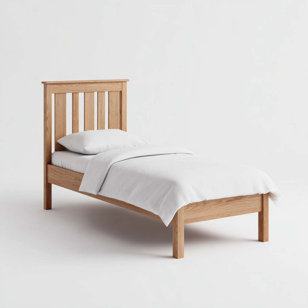 Letto Singolo In Legno Massello 200X100X105 Cm - Rovere Chiaro - Stile Naturale-Nichesta