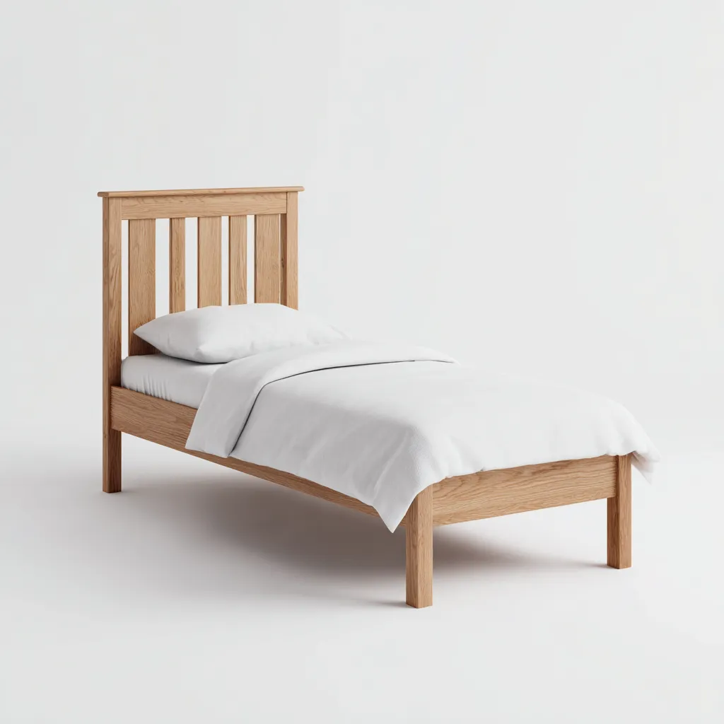 Letto Singolo In Legno Massello 200X100X105 Cm - Rovere Chiaro - Stile Naturale-Nichesta